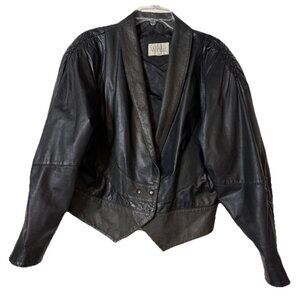 VTG Winlit Large Soft Leather Black Distressed Moto Crop Textured Jacket  EUC